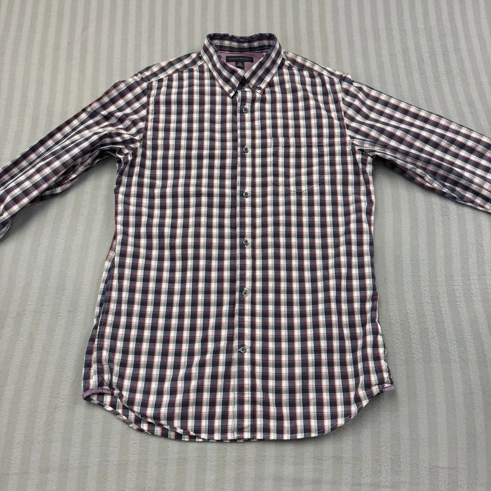 Banana Republic Oxford Dress Shirt Mens MT Medium Tall Plaid Multicolor